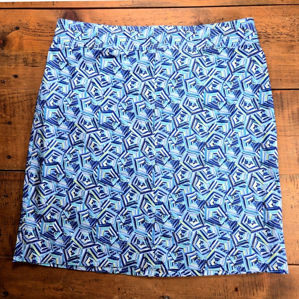 Talbots Woman Blue Geometric A-Line Skirt Size 18W Cotton Stretch
